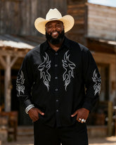 Big & Tall Men's Western Unruly Flame Totem Print Long Sleeve Shirt Pants Set